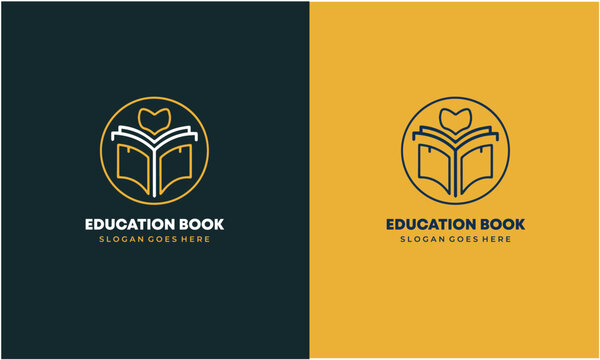 Education Book Logo Design with Heart and Open Book