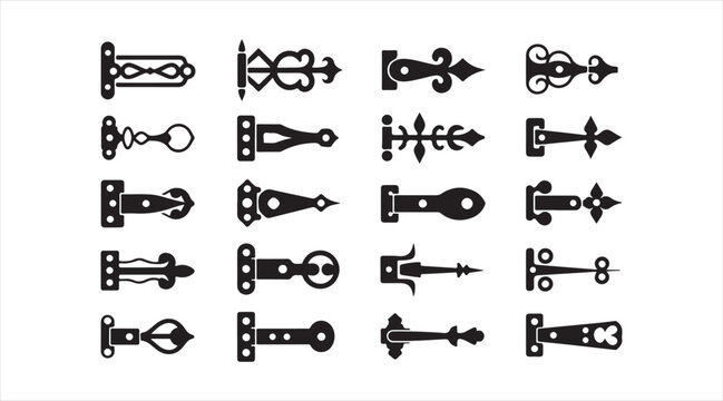 Industrial Hinge Vector Collection with Clasps Brackets and Hardware Components Isolated on White Background