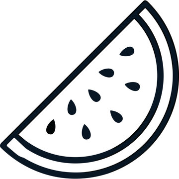 Triangular watermelon slice line art outline