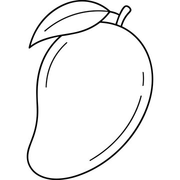 Tropical mango fruit with leaf outline graphic.