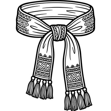 Traditional woven sash with geometric patterns and tassels.