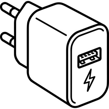 USB wall charger adapter plug line art icon.