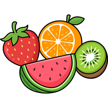 Vibrant group of strawberry, orange, watermelon, and kiwi