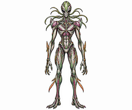 Tentacled organic alien creature in biomechanical armor