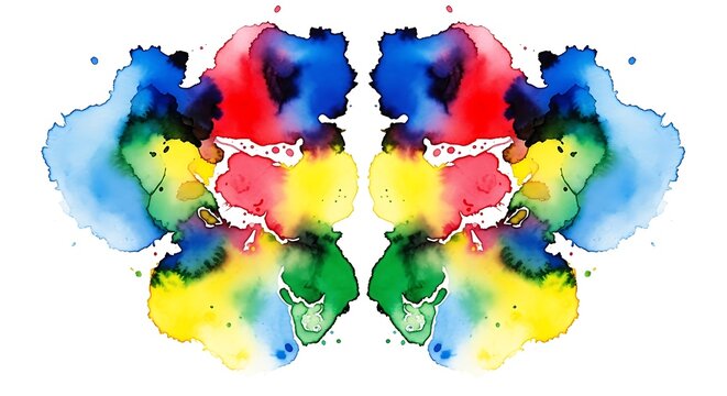 Colorful Symmetrical Watercolor Inkblot Spread on White Background