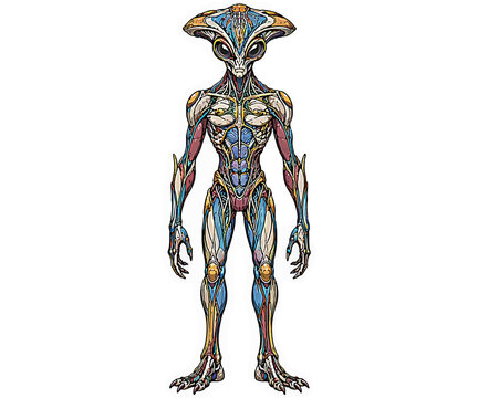 Blue and orange wide headed alien warrior character