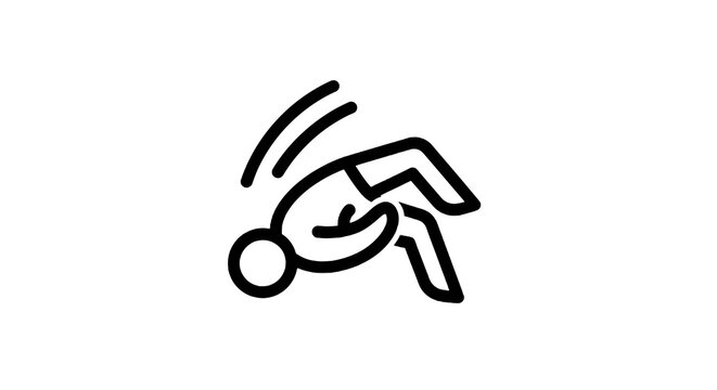 Minimalist line art of person falling over.