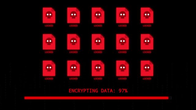 Digital data encryption and recovery process, cyber threat, ransomware attack simulation
