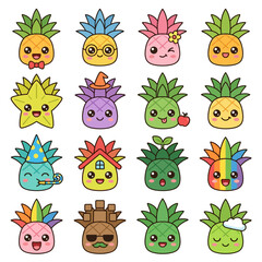 Fototapeta premium Colorful Cartoon Pineapple Characters.