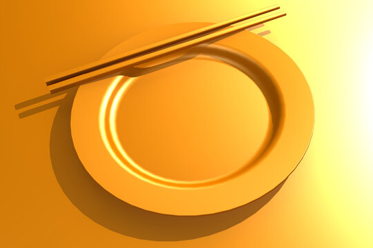 Yellow plate and chopstick. Food concept