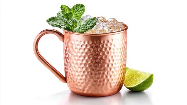 Cool copper mule drink with fresh citrus and herbs