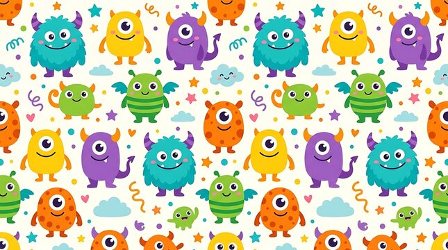 Cute colorful monsters seamless pattern for kids