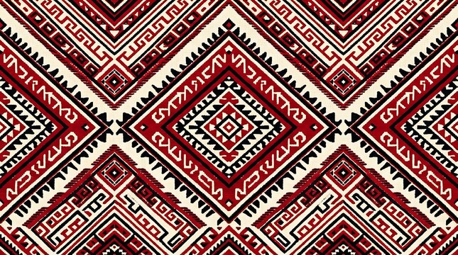Red and black tribal geometric seamless pattern backdrop