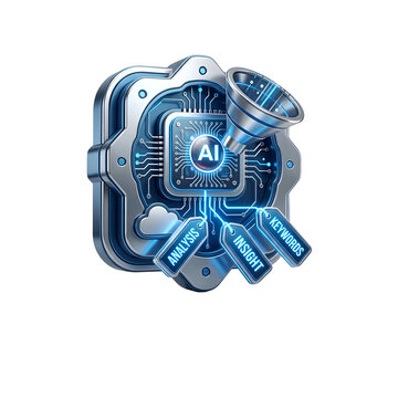 AI Data Analysis and Insight Processor 3D Icon on Black Background