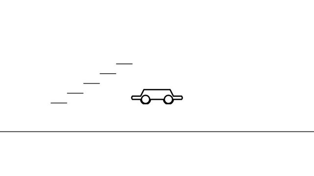 Minimalist line art animation of a car moving along a path with rising steps
