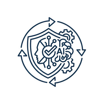 AI Security Shield with Human Brain and Process Cycle Icon