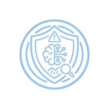 AI Security Shield and Neural Network Data Protection Line Icon