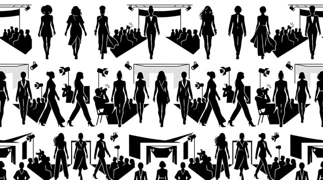 Seamless pattern with fashion runway model silhouettes