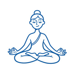 Obraz premium a minimalist blue line art illustration of a person in a lotus pose meditating symbolizing peace mindfulness and wellness