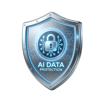 3D Metallic Shield Icon for AI Data Protection and Cybersecurity