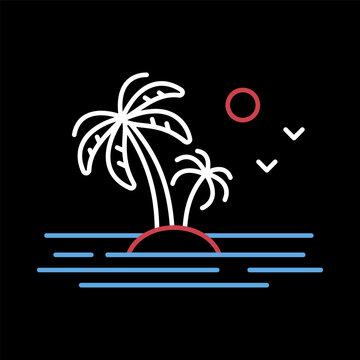 Palm tree and tropical island in the ocean icon