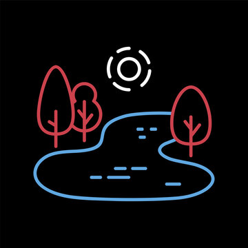 Lake with trees along the shore vector icon