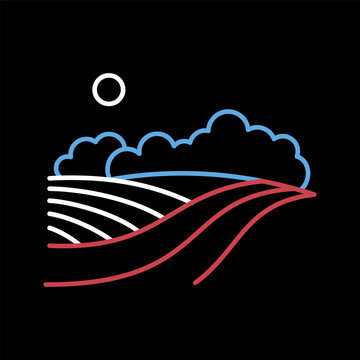 Rural landscape field wheat, trees, plants icon
