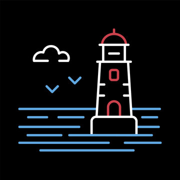 Lighthouse on the background of sea vector icon