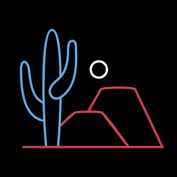 Cactus mountain and sun vector icon