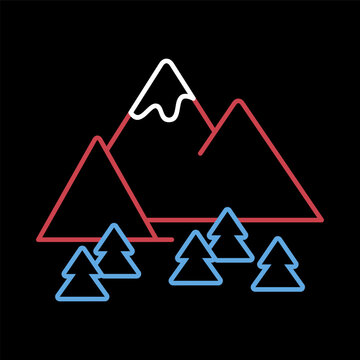 Pine tree at the foot of the mountain vector icon