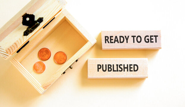Ready to get published words symbol. Concept words Ready to get published on beautiful wooden blocks. Beautiful white background. Business ready to get published motivational concept. Copy space.
