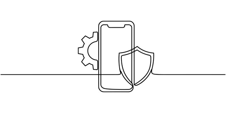 Smartphone Security Gear Shield Continuous One Line Drawing