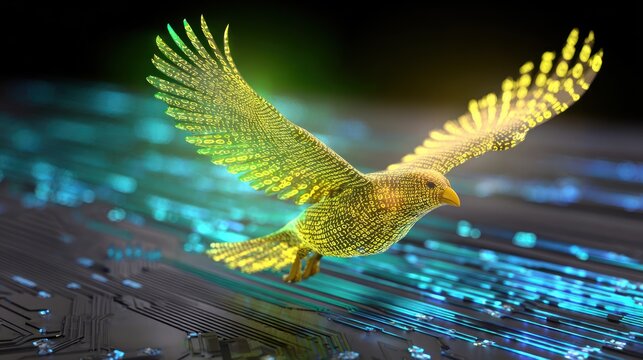 Golden Eagle Soaring Through Digital Network Streams.