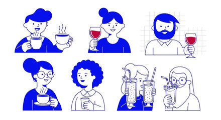 Fototapeta premium diverse people enjoying various drinks coffee wine and juices