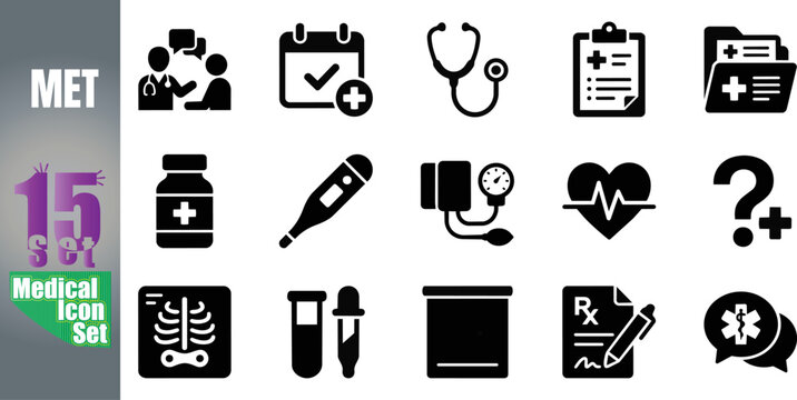 Black medical icons set healthcare symbols for professional design and communication