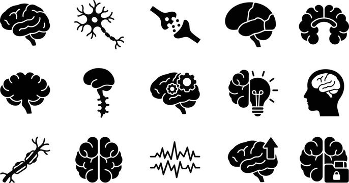 Neurology icons brain neurons synapses and cognitive function illustrations