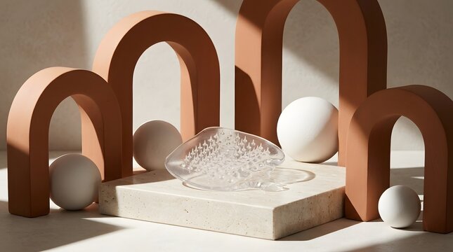 A minimalist abstract composition featuring smooth color transitions and simple geometric forms against an uncluttered backdrop  ideal for contemporary product presentation