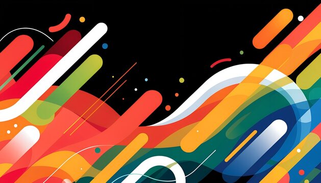 Abstract autumn banner background. Colorful geometric shapes with dynamic motion lines.