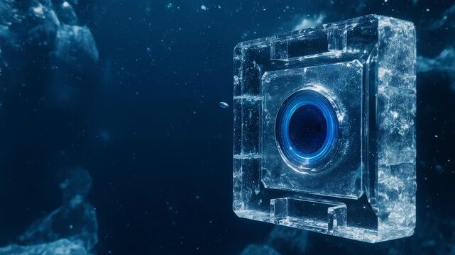 Frozen Crystal Quantum Processor Core Rotating Underwater With Copy Space