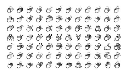Fototapeta premium Modern Clapping Hands Outline Icons Applause Gesture Editable Vector Illustration Set