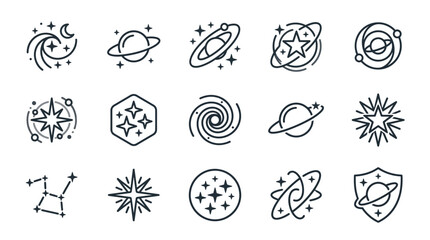 Simple celestial and space exploration line icon collection. © Korek