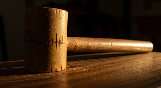 Wooden Mallet on Wooden Surface in Warm Light