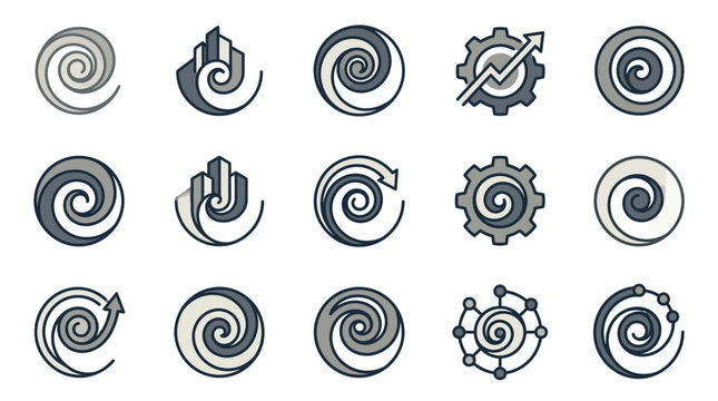 Swirl and process integration line art icon collection.
