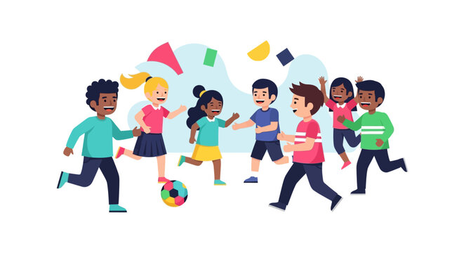 Children Playing Soccer Together.