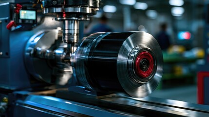 Fototapeta premium Capturing the Precision of Modern Machining: A Glimpse into Industrial Processes