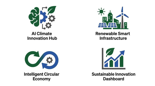 Sustainable innovation and green technology logo set.