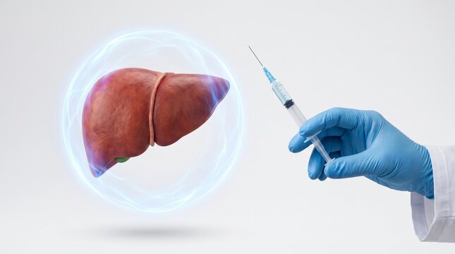 Innovative Medical Concept Human Liver Health and Treatment with Syringe for Organ Care and Scientific Research