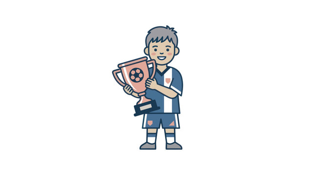 Young Boy Holding Soccer Trophy Cup.