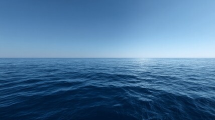Fototapeta premium Vast ocean horizon under clear blue sky. Artificial intelligence image