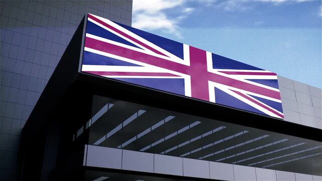 United Kingdom Flag on Building with Sky in Background